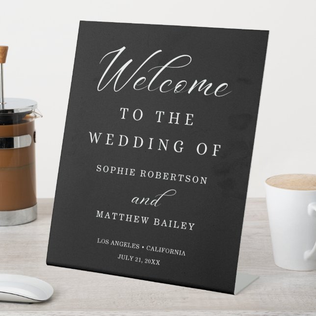 Wedding Celebration Modern Script Welcome Pedestal Pedestal Sign (In SItu)
