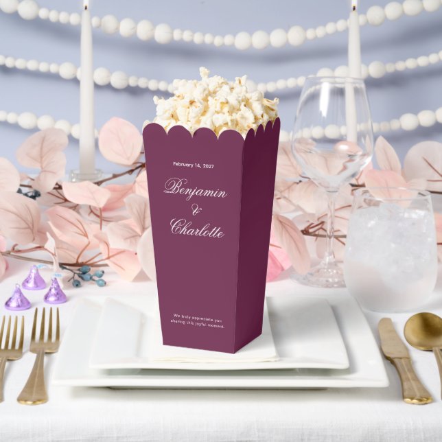 Wedding Celebration Name Date Burgundy Popcorn Favour Box (Wedding)