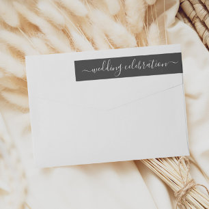 Wedding Celebration   Soft Black Modern Script Wrap Around Label