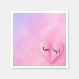Wedding Centre Fold Heart with Custom Names Napkin