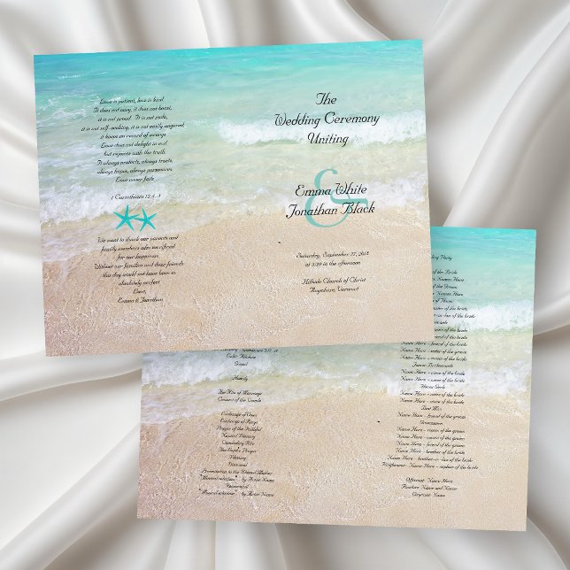 Wedding Ceremony Beach Background Folded Program (Creator Uploaded)