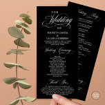 Wedding Ceremony, Classy Elegance Black Program<br><div class="desc">Elegant Classy, Wedding Ceremony Program in 4x9 inches (long) card. It is designed with scroll accent that can be personalised with custom/ personalised text for your bridal party, ceremony details, memorial notes and thank you message. If you are looking for other program card types and sizes, please search through our...</div>
