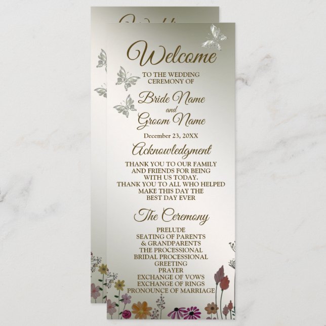 Wedding Ceremony Colourful Garden Flowers Rustic Program (Front/Back)