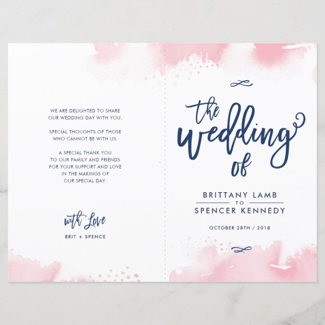 WEDDING CEREMONY hand lettered pink watercolor (Front)