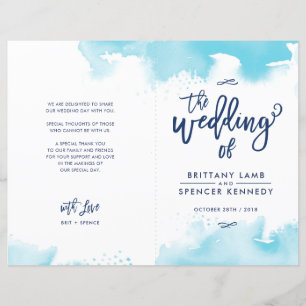 WEDDING CEREMONY handlettered aqua blue watercolor