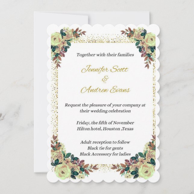 Wedding ceremony invitation card with flowers  (Front)