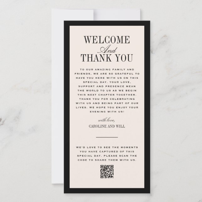 Wedding Ceremony or Reception Welcome Thank You Card (Front)