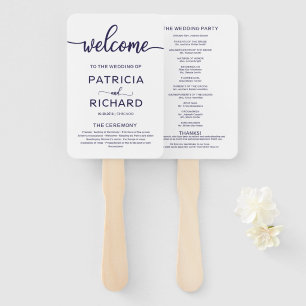 Wedding Ceremony Order of Service Chic Navy Blue Hand Fan