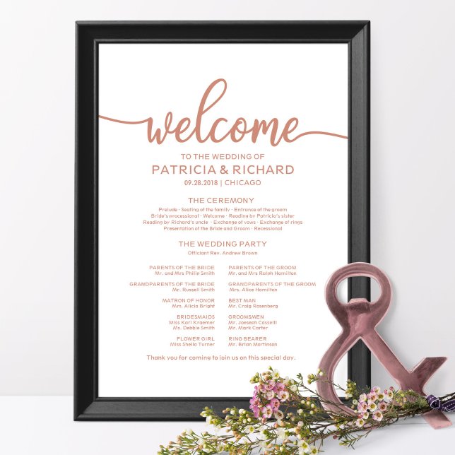 Wedding Ceremony Program Board Rose Gold Poster (Creator Uploaded)