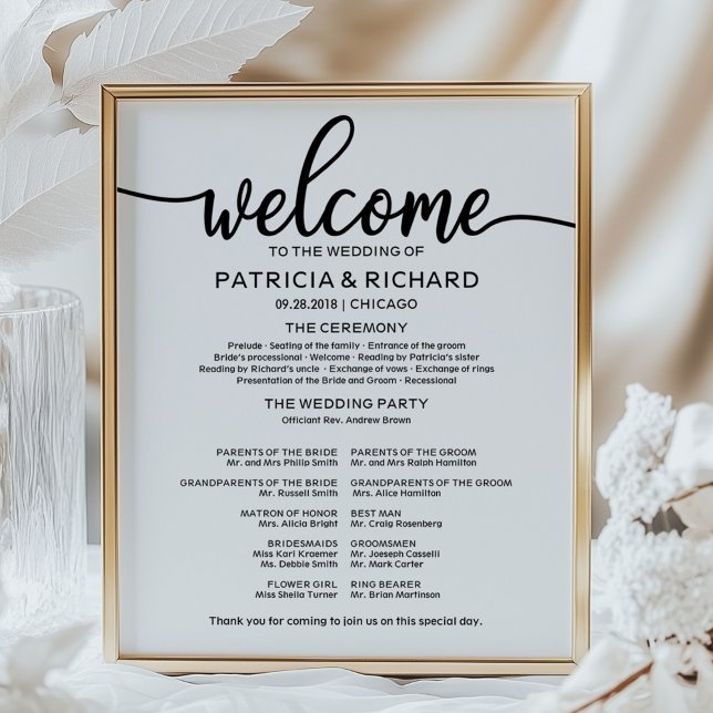 Wedding Ceremony Program Board Simple Calligraphy Poster (Creator Uploaded)