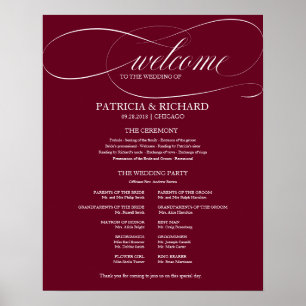 Wedding Ceremony Program Burgundy Marsala Poster