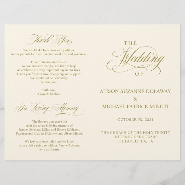 Wedding Ceremony Program Classic Elegance Gold (Front)