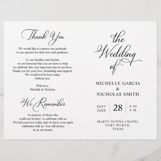 Wedding Ceremony Program, Classy Black and White (Front)