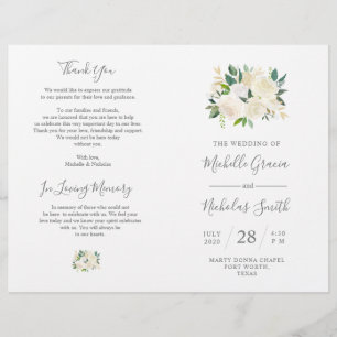 Wedding Ceremony Program Cream Watercolor Floral