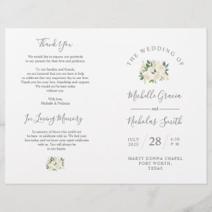 Wedding Ceremony Program Cream Watercolor Floral