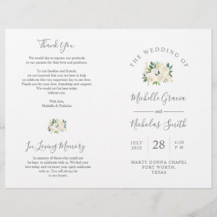 Wedding Ceremony Program Cream Watercolor Floral