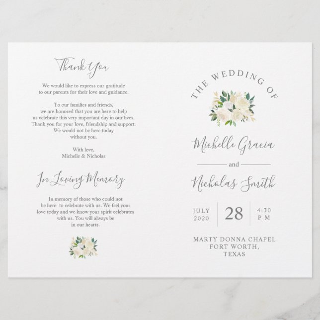Wedding Ceremony Program Cream Watercolor Floral (Front)