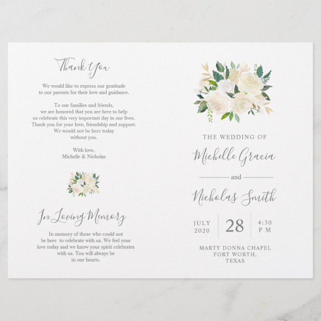 Wedding Ceremony Program Cream Watercolor Floral (Front)