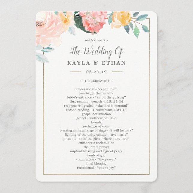 Wedding Ceremony Program Double Sided Blush Floral (Front)