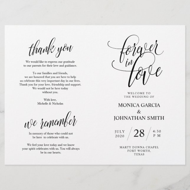 Wedding Ceremony Program, Elegance Script Black (Front)