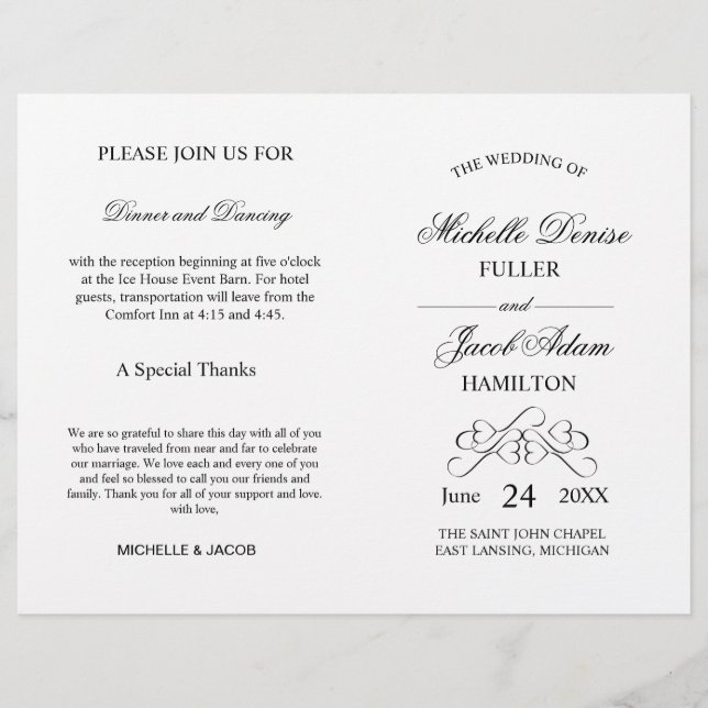 Wedding Ceremony Program | Elegant Hearts (Front)