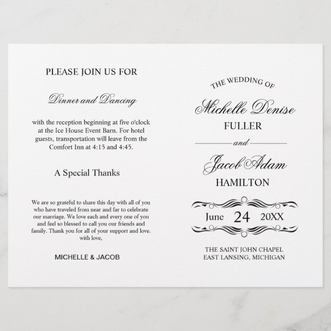 Wedding Ceremony Program | Elegant Hearts (Front)