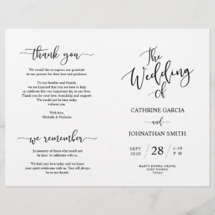 Wedding Ceremony Program, Elegant Script Black
