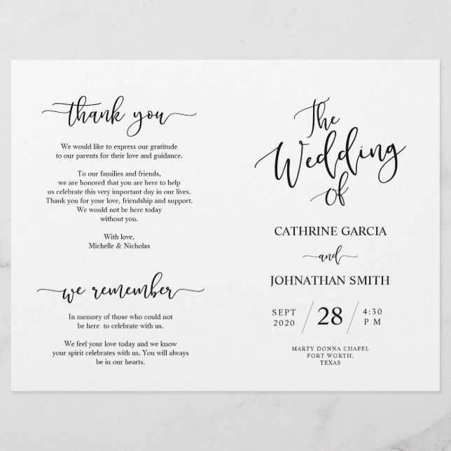 Wedding Ceremony Program, Elegant Script Black (Front)