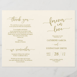 Wedding Ceremony Program, Elegant Script Gold