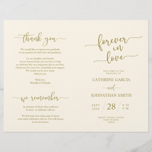 Wedding Ceremony Program, Elegant Script Gold (Front)