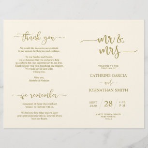 Wedding Ceremony Program, Elegant Script Gold