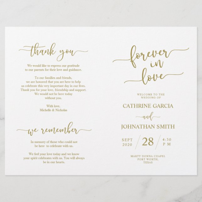 Wedding Ceremony Program, Elegant Script Gold (Front)