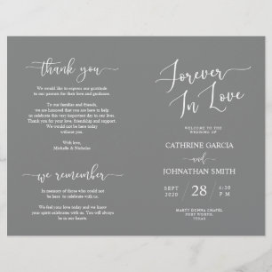 Wedding Ceremony Program, Elegant Script Grey