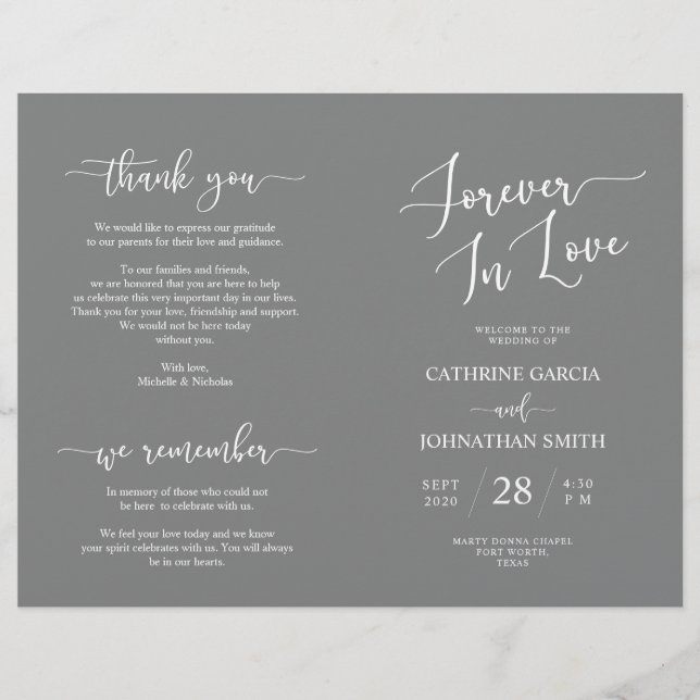 Wedding Ceremony Program, Elegant Script Grey (Front)