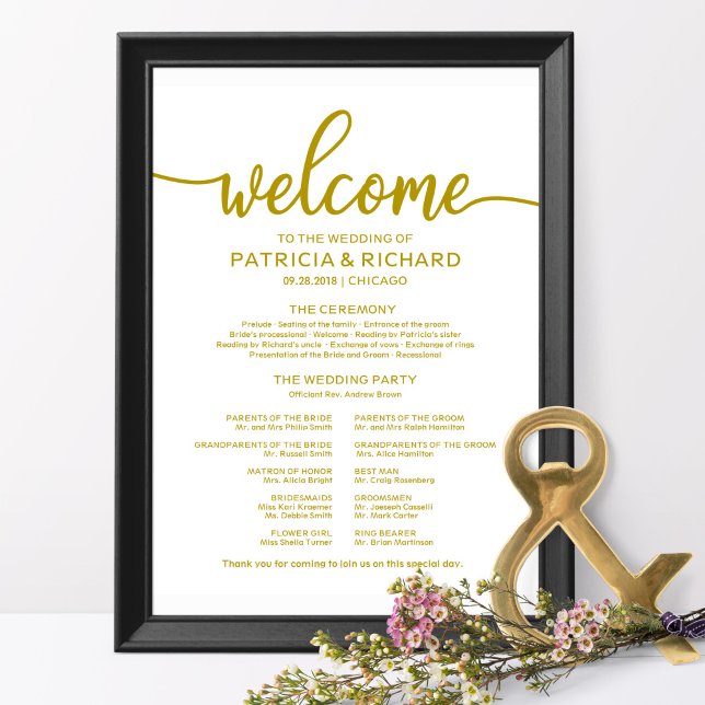 Wedding Ceremony Program Gold Calligraphy Poster (Creator Uploaded)