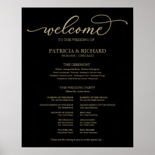 Wedding Ceremony Program Gold Script Black Sign