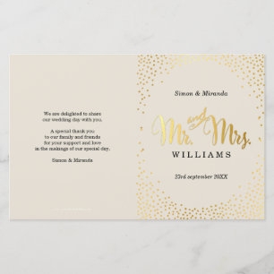 WEDDING CEREMONY PROGRAM mini gold confetti ivory