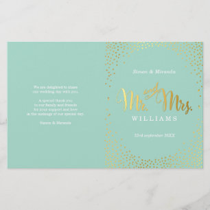 WEDDING CEREMONY PROGRAM mini gold confetti mint
