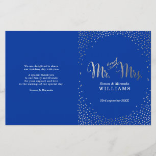 WEDDING CEREMONY PROGRAM mini silver confetti blue