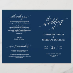 Wedding Ceremony Program Modern Elegance Navy Blue