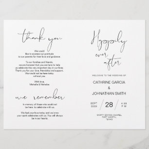 Wedding Ceremony Program, Modern Minimalist Black