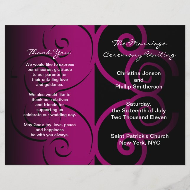 Wedding Ceremony Program Pink Butterfly Curve (Front)