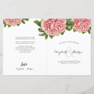 WEDDING CEREMONY PROGRAM pink floral peony flower