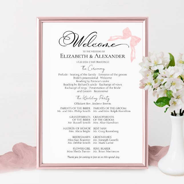 Wedding Ceremony Program Sign | Pink Bow (Creator Uploaded)