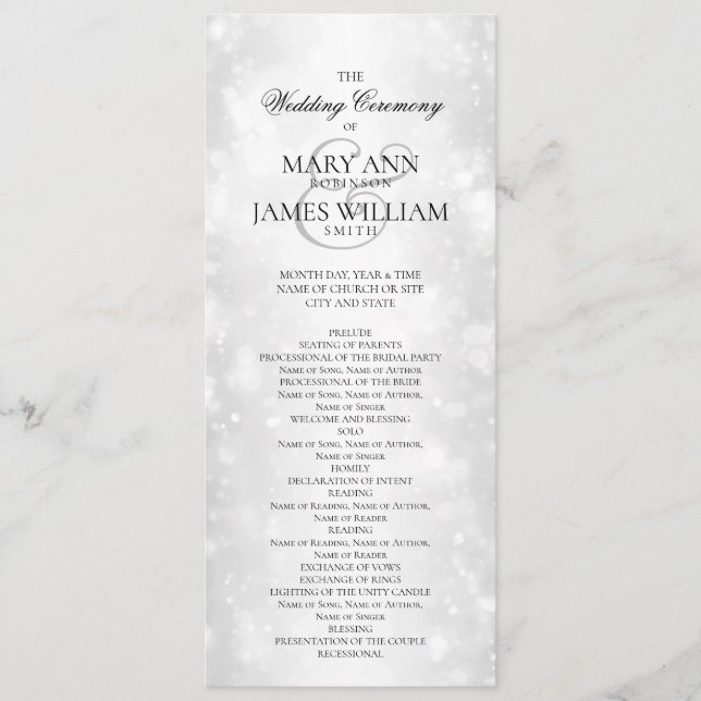 Wedding Ceremony  Program Silver Shimmer Lights (Front)