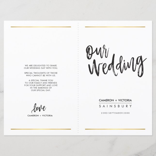 WEDDING CEREMONY PROGRAM simple handlettered type (Front)