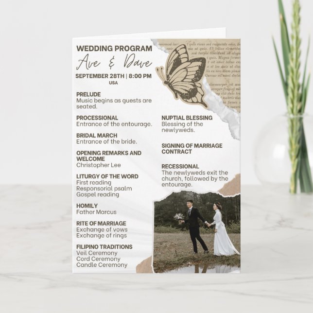Wedding Ceremony Program – Torn Paper & Butterfly  (Front)