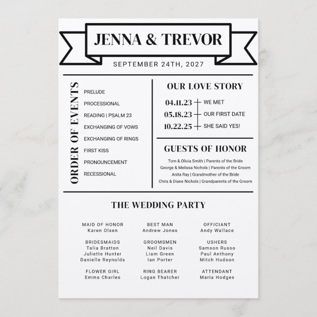 Wedding Ceremony Program With Icons Minimalist (Front)