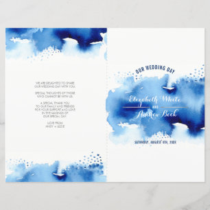 WEDDING CEREMONY stylish watercolor cool navy blue