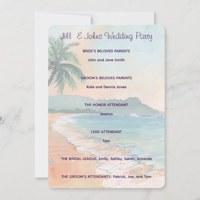 Wedding Ceremony Tropical Beach Program Card (Front)